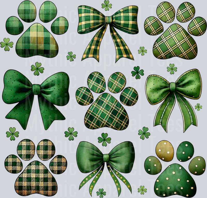 Paw Prints And Bows Dog or cat St Patrick's Day