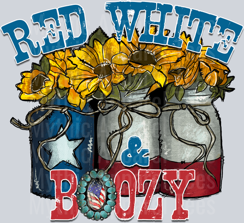 Red White And Boozy kegs and flowers 4th of July DTF Patriotic Transfers