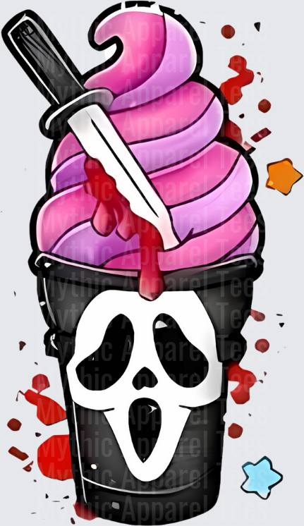 Ghostface Scream Horror Soft Serve Ice Cream Cone With Bloody Knife Splatter Stars
