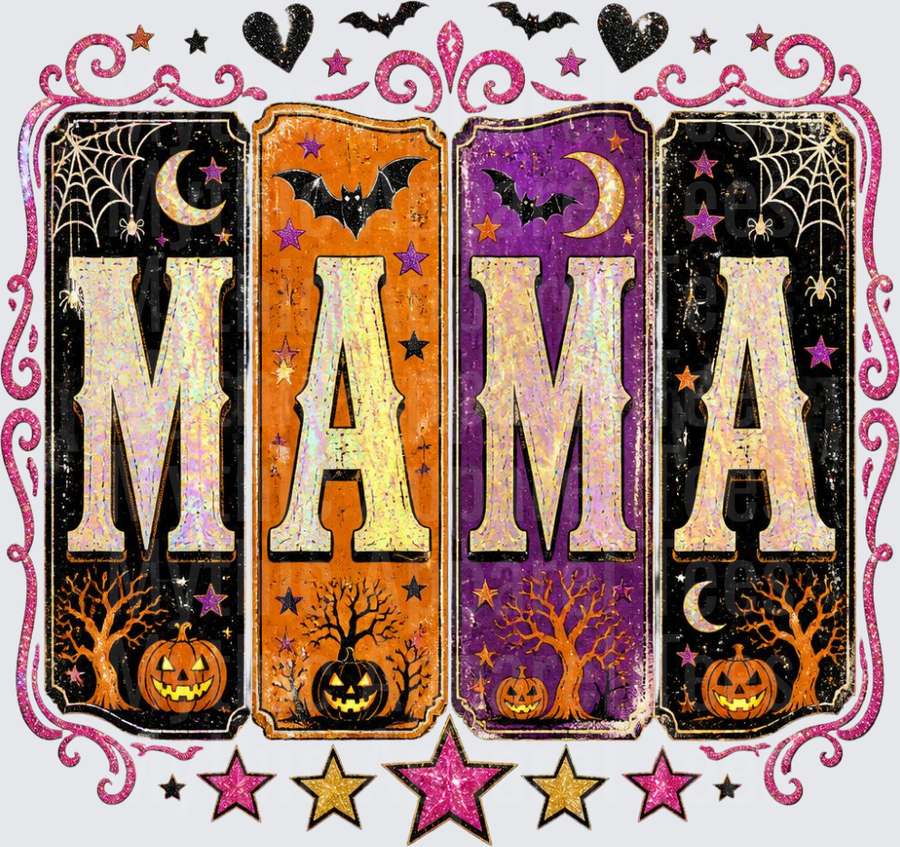 Halloween Mama Glitter Panel Sign Pumpkins Bats Stars