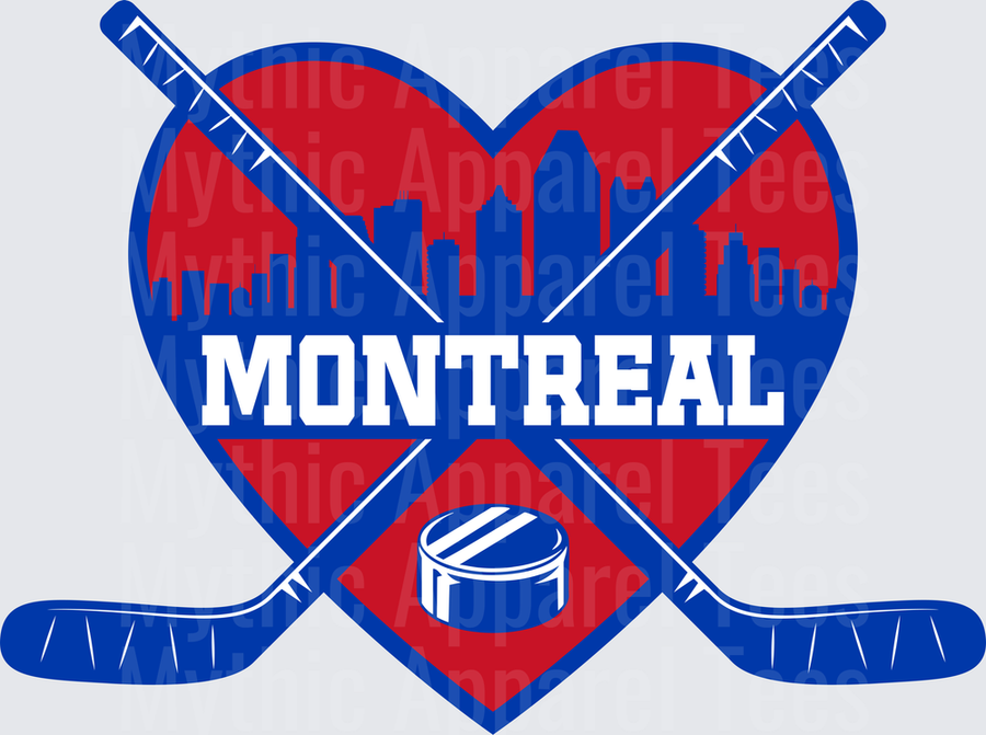 NHL Teams Montreal Canadiens Hockey Heart Skyline Crossed Sticks