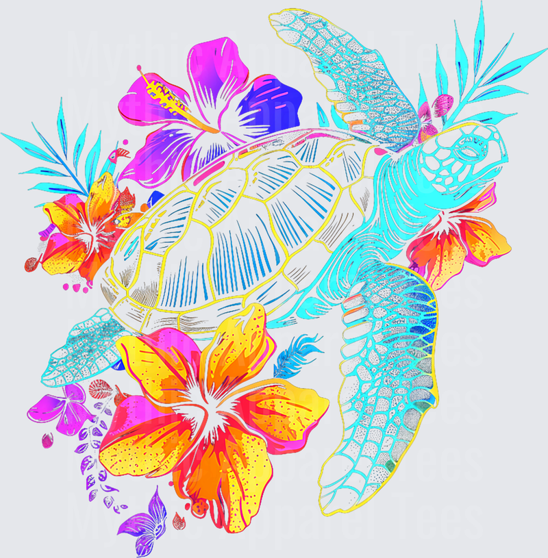 Sea Turtle Hawaiian Flowers Hawaii Diver T-Shirt