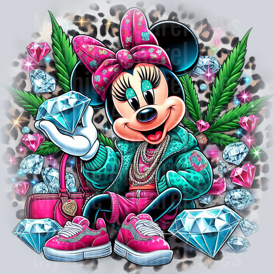 Minnie Mouse 2 Jewels Smoking Weed DTF Weed Transfers