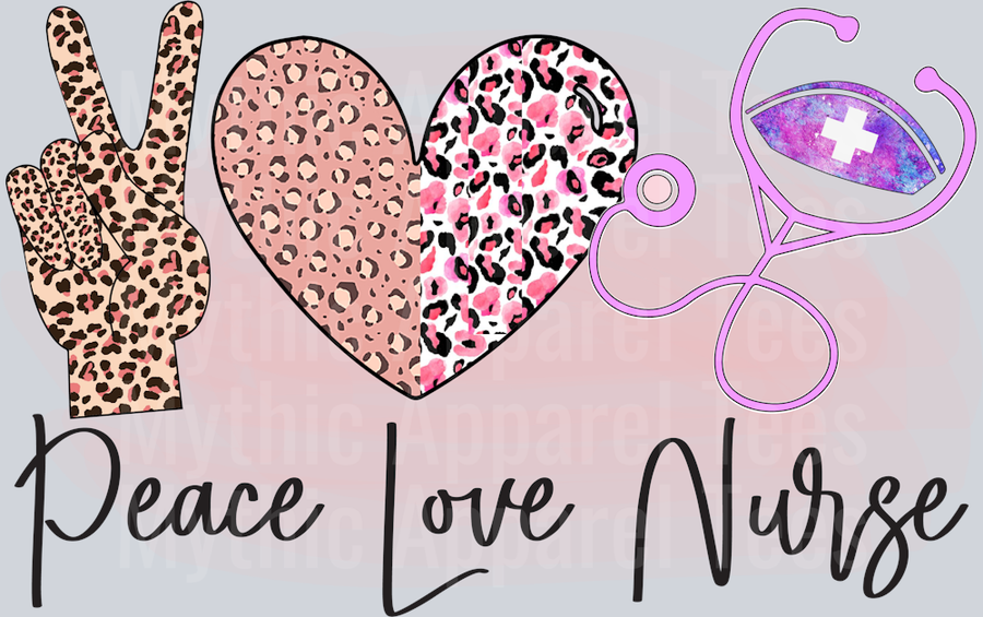 Peace Love Nurse pink background cute animal print DTF Nurse Transfers