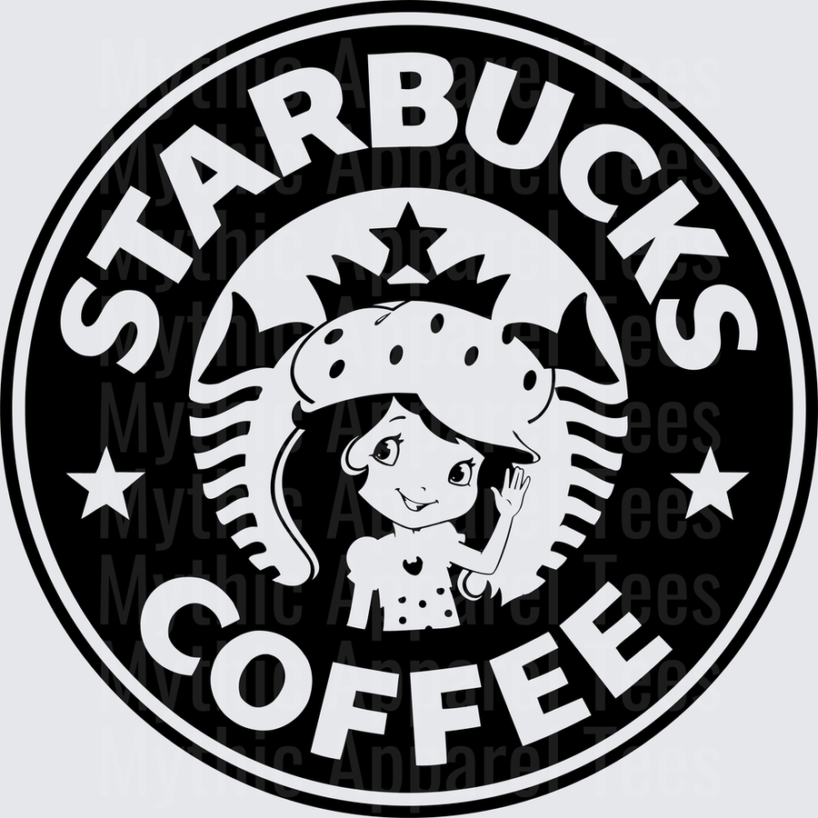 Strawberry Shortcake Starbucks Coffee Logo Parody Black White
