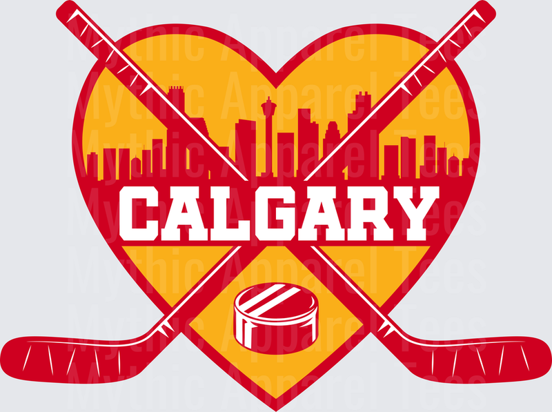 NHL Teams Calgary Flames Heart Skyline Crossed Hockey Sticks
