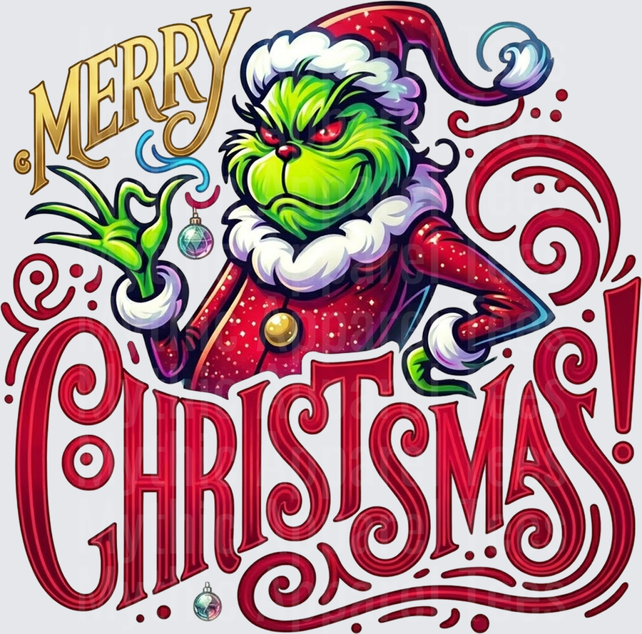 New Grinch Merry Christmas Santa Suit Ornament Swirls Design