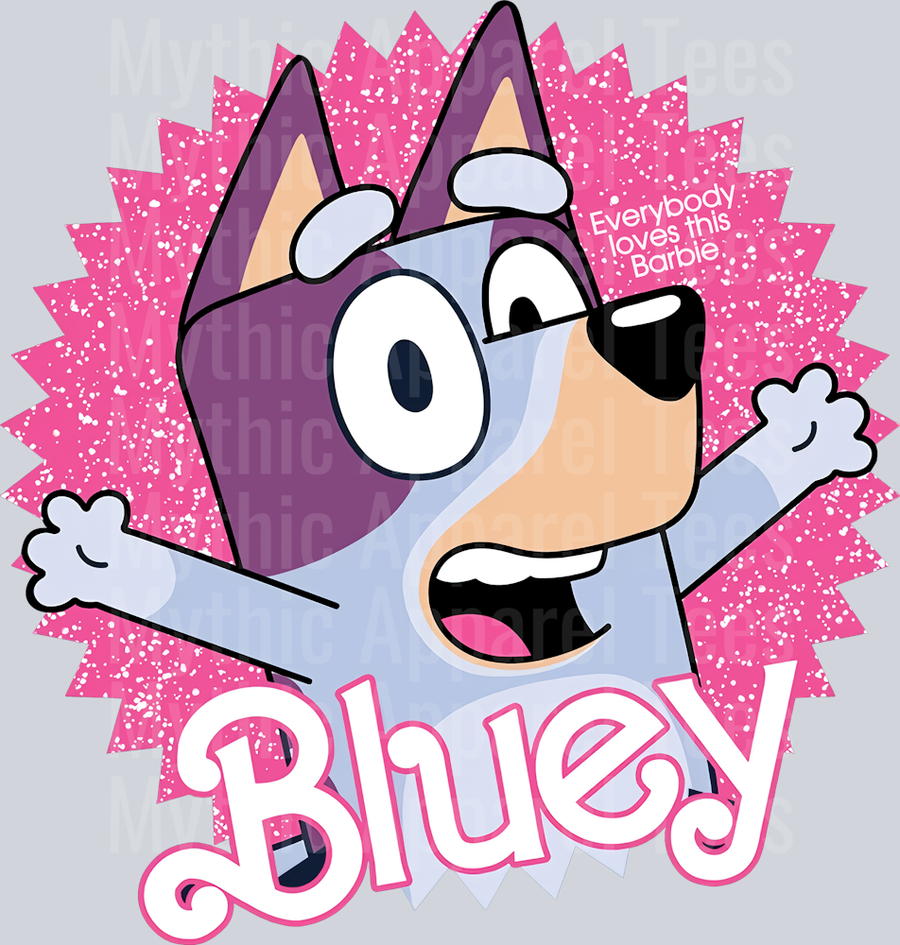 Bluey with a pink background DTF Bluey Transfers