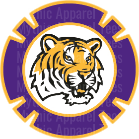 Purple and Gold Tiger Mascot Poker Chip Circle Badge Design