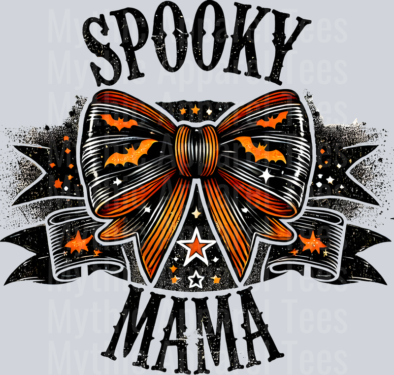 spooky mama laughing pumpkin faces and bats glossy black DTF Halloween Transfers