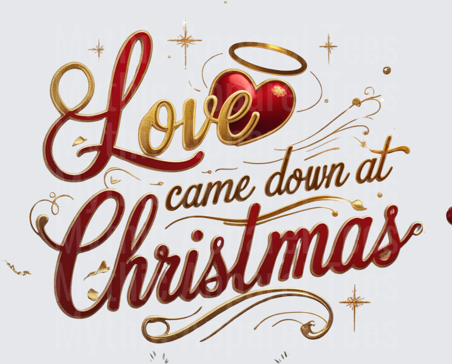 Christmas Love Came Down Red Gold Script Heart Halo Design