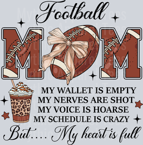 FOOTBALL MOM My heart is full ribbon on ball DTF Football Transfers