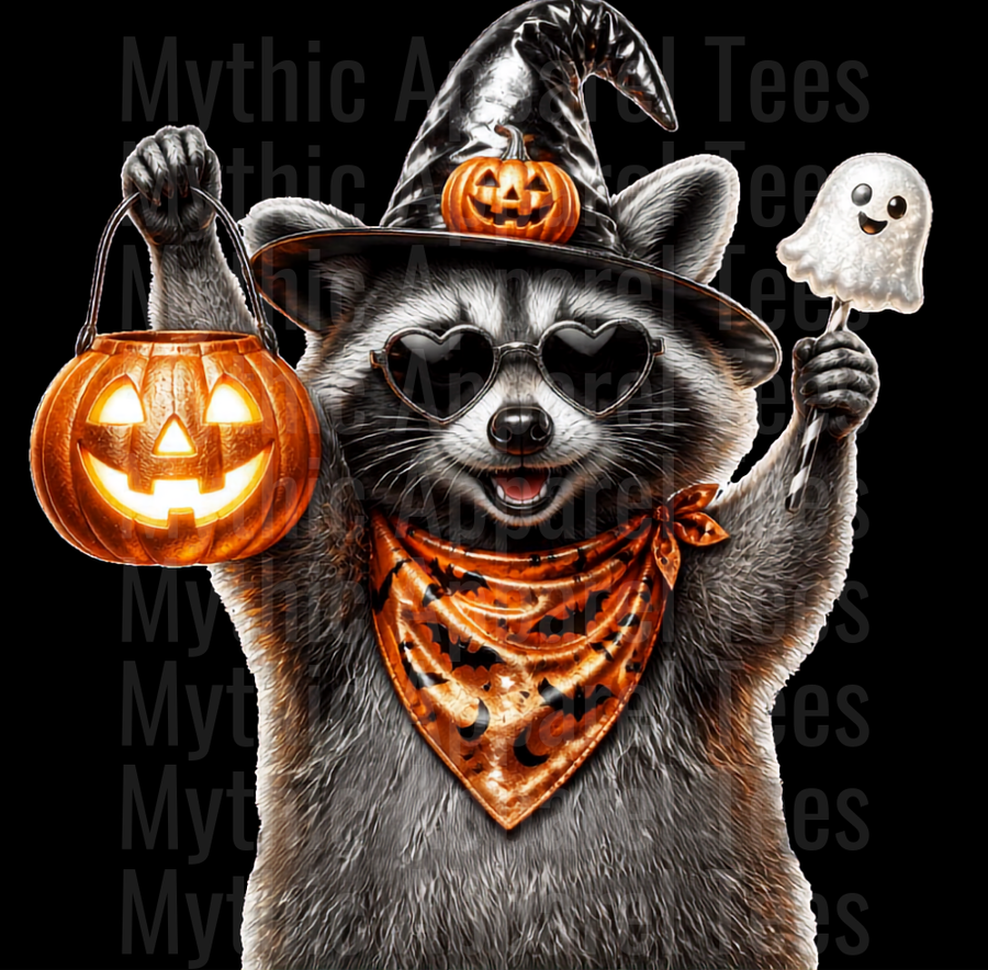 Halloween Raccoon Witch Hat Pumpkin Ghost Bandana Sunglasses