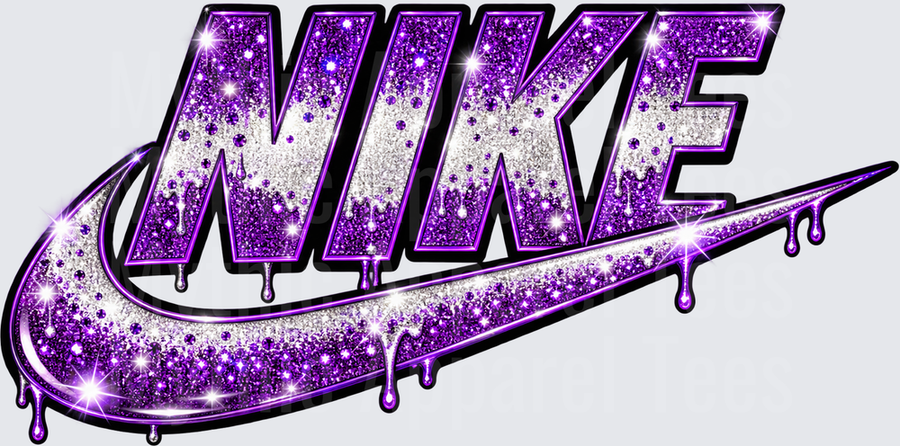 Purple and Silver Glitter Drip Nike Swoosh Logo with Sparkle Bling Effect