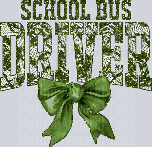 Olive Green Lace School Bus Driver St Patrick's Day College Font Floral and shamrock pattern