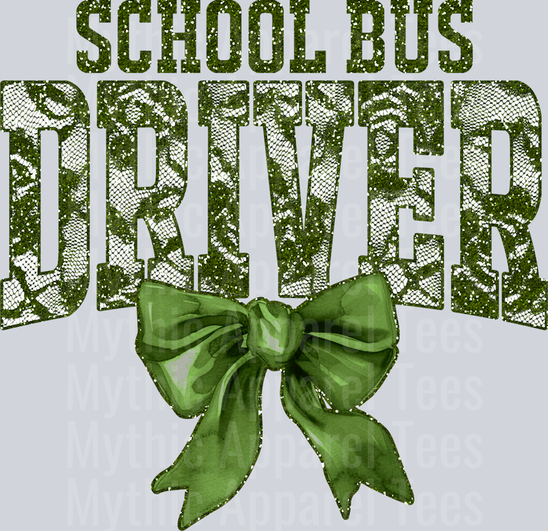 Olive Green Lace School Bus Driver St Patrick's Day College Font Floral and shamrock pattern