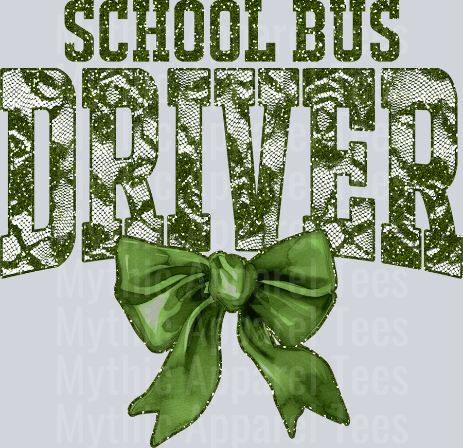 Olive Green Lace School Bus Driver St Patrick's Day College Font Floral and shamrock pattern