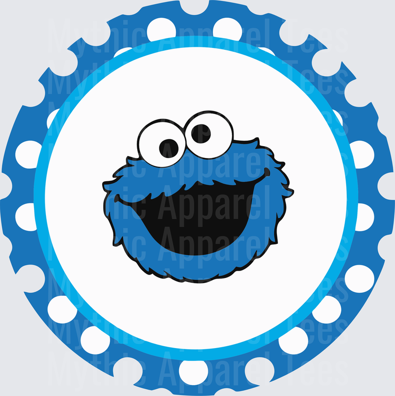 Sesame Street Cookie Monster Face Blue Polka Dot Circle Badge