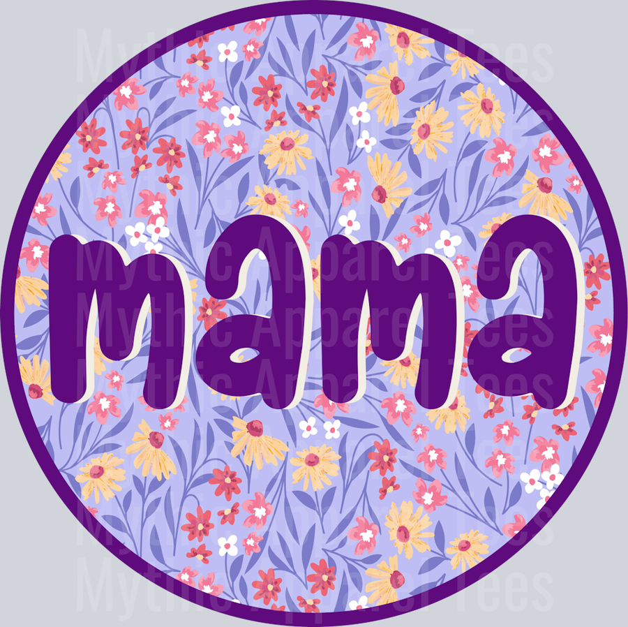 Mama Purple circle floral pattern DTF MOM Transfers