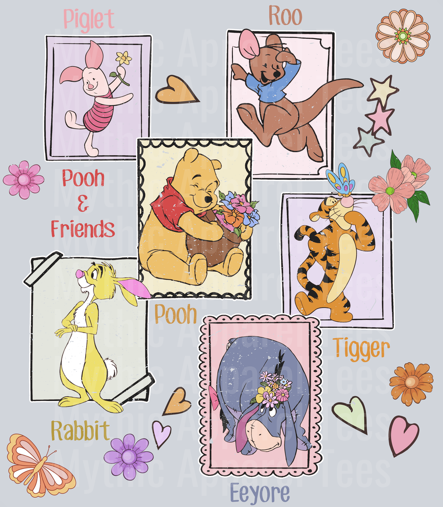 Winnie the pooh hearts and flowers frames DTF Disney Transfers