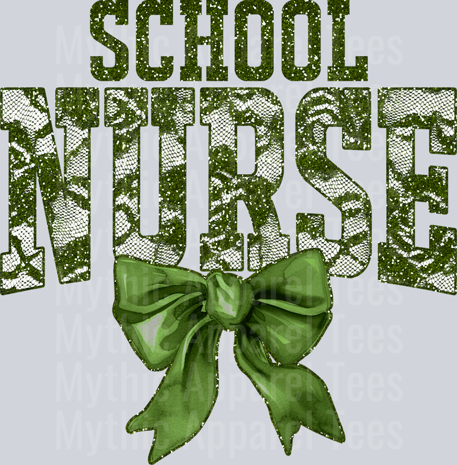 Olive Green Lace School Nurse St Patrick's Day College Font Floral and shamrock pattern