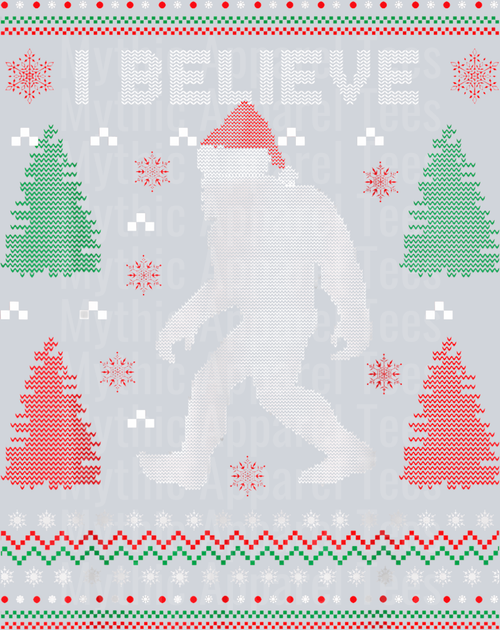 58 Bigfoot Sasquatch Wear Santa Hat I Believe Christmas Ugly T-Shirt