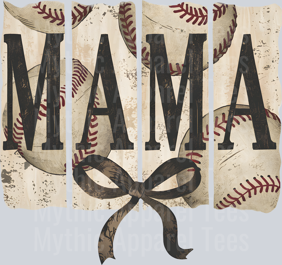 mama baseball darker with bow DTF Baseball Transfers