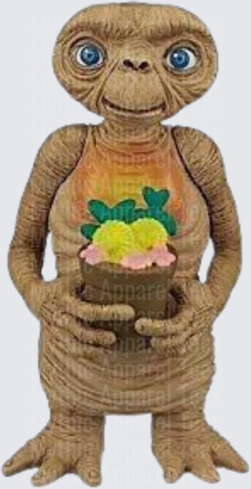 E.T. The Extra-Terrestrial Holding Flower Pot Glowing Chest Blue Eyes Classic Movie Character Design