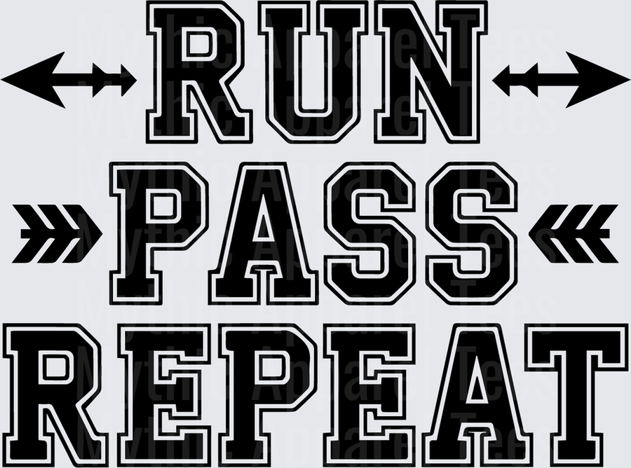 American Football Run Pass Repeat Bold Varsity Letter Design