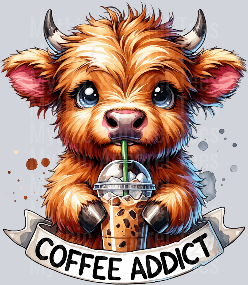 Coffee Addict Highland Cow DTF Highland Cow Transfers