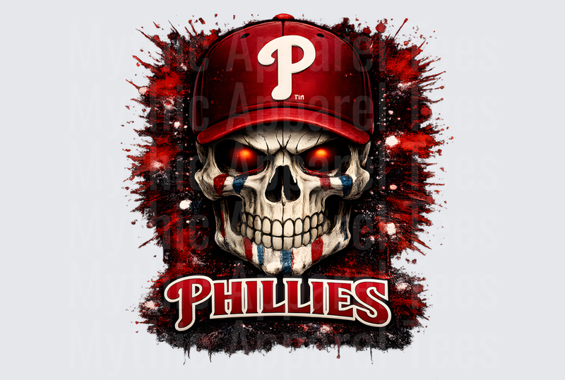 MLB Skulls Philadelphia Phillies Glowing Eyes Skull Splatter