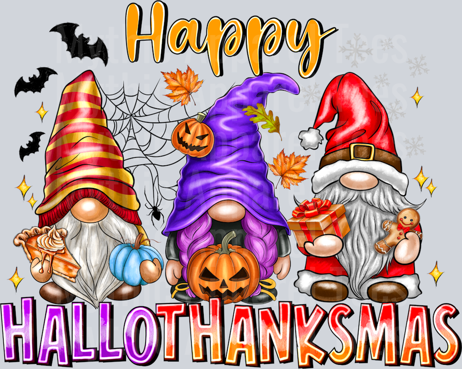 Happy Hallothanksmas Gnome Halloween Thanksgiving Christmas Gnomes