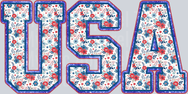 Floral USA University Font floral fireworks DTF Patriotic Transfers
