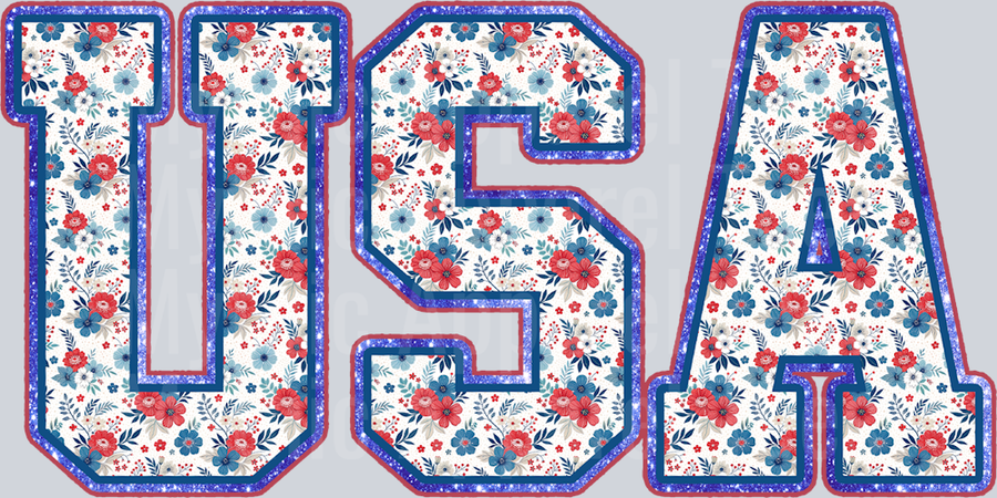 Floral USA University Font floral fireworks DTF Patriotic Transfers