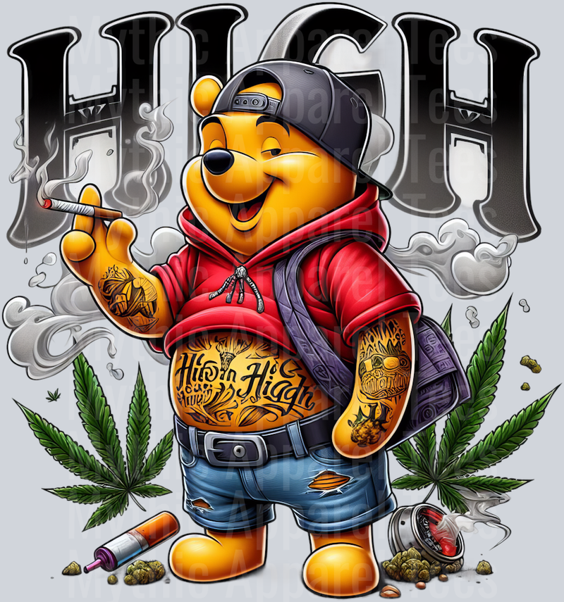 Winnie The Pooh HIGH Smoking Pop Culture DTF Weed Transfers