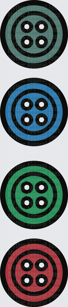 Dr. Seuss Inspired Four Hole Sewing Buttons Stack in Sage Green Blue Emerald and Red Bold Outline Cartoon Style