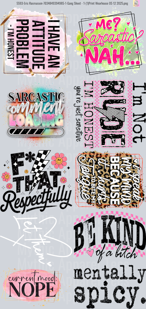 Sassy GANG SHEET 10 FULL SIZE IMAGES