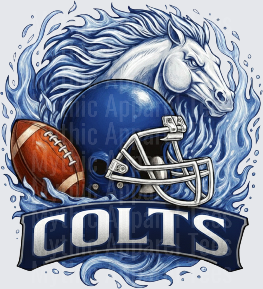 Colts Blue Flame Horse Football Helmet and Football Banner Design