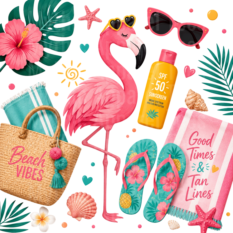 Flamingo Beach Vibes Good Times Tan Lines Summer Collage