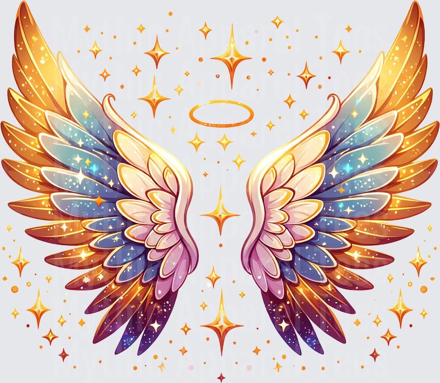 Angel Wings Glittery Halo Galaxy Feathers Gold Stars