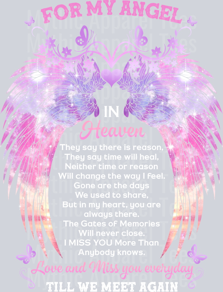 For My Angel In Heaven Till We Meet Again DTF Memorial Transfers