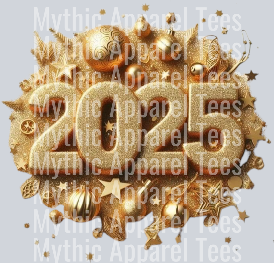 2025 Gold Ornament – DTF Heat Transfer – Holiday Christmas Design