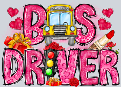 Bus Driver Pink Words with Bus DTF Bus Driver Transfers
