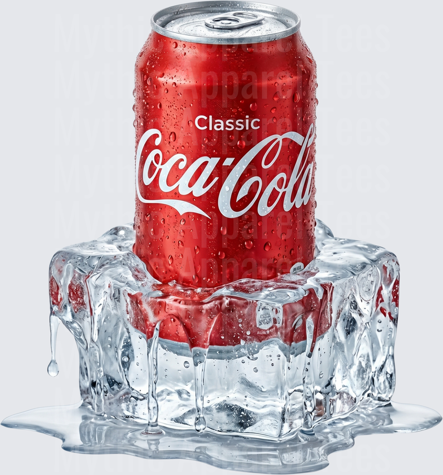 Coke Classic Coca-Cola Can Perched on Melting Ice Cubes