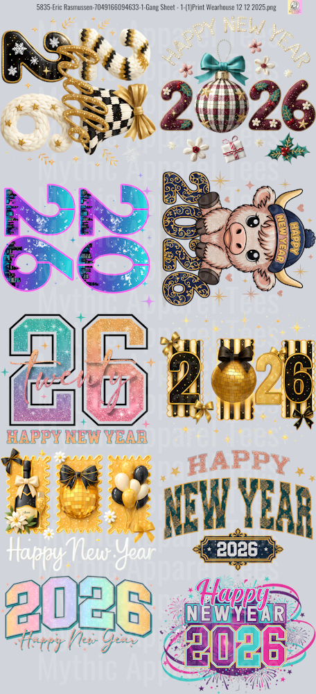 New Years 2 GANG SHEET 10 FULL SIZE IMAGES