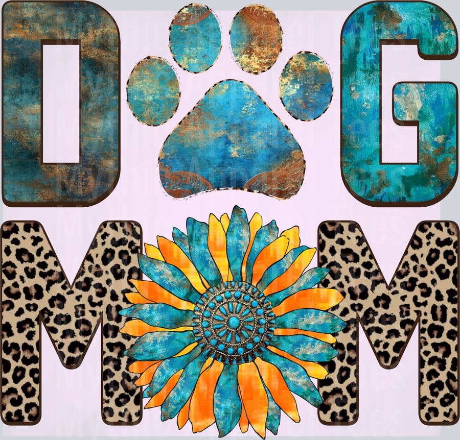 Dog Mom sunflower with cheetah print DTF Dog Transfers