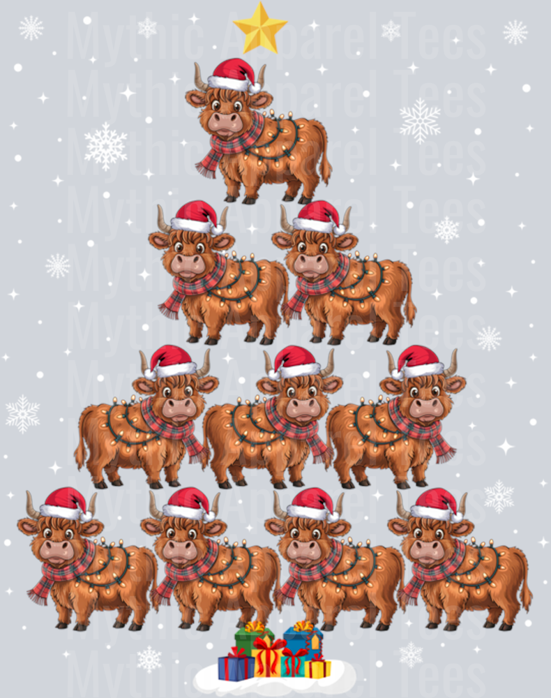 Scottish Highland Cow Christmas Tree Funny Cow Lover Xmas Pullover Hoodie