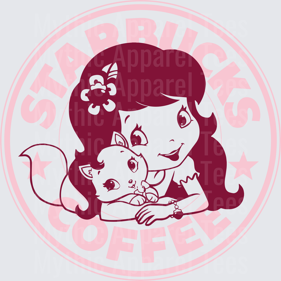 Strawberry Shortcake Starbucks Coffee Logo Parody with Kitten