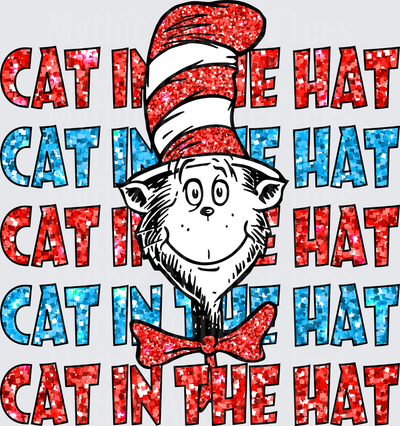 DR Seuss Cat In The Hat Glitter Stacked Text Face Design