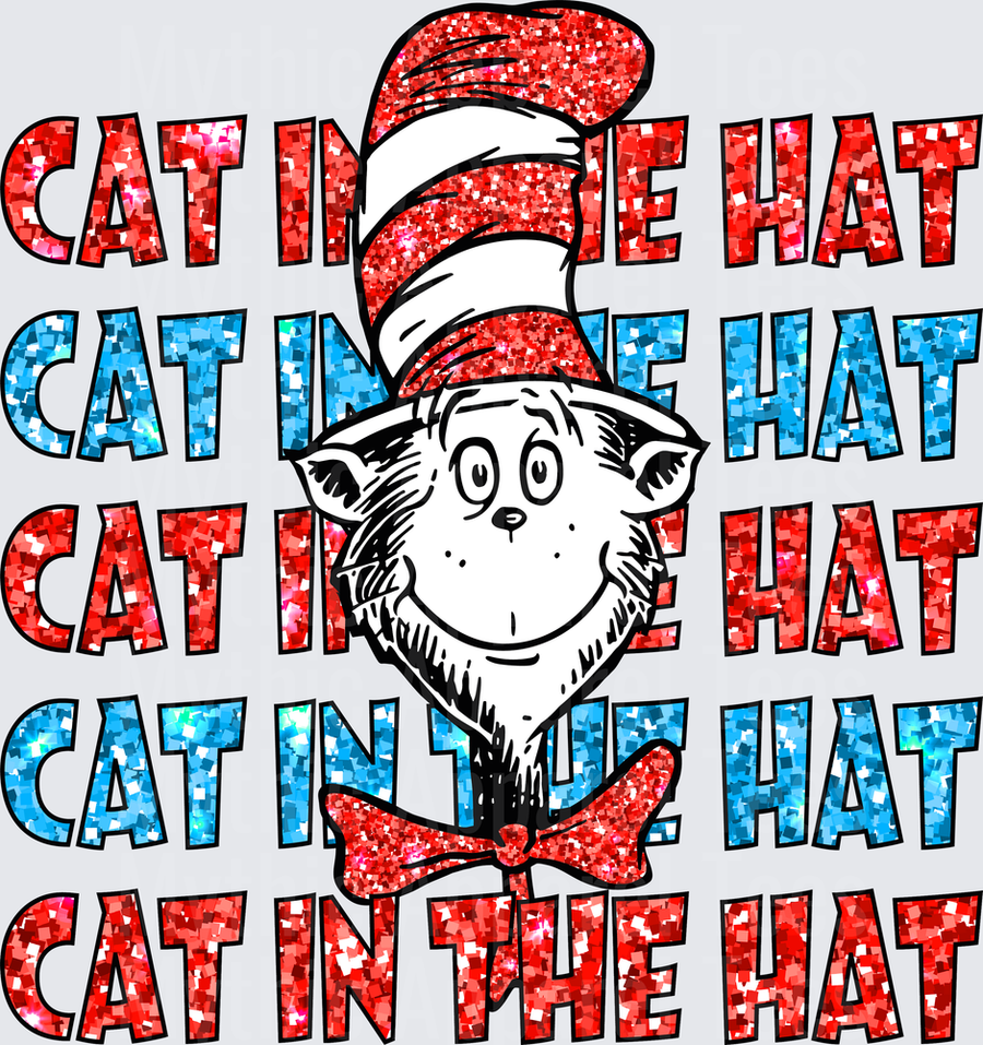 DR Seuss Cat In The Hat Glitter Stacked Text Face Design